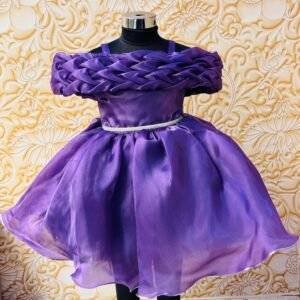 purple off-shoulder party dress for kids