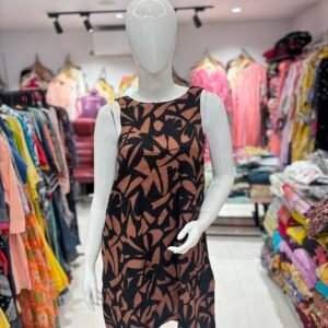 Linen Mini Shift Dress in a black and brown