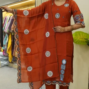 rust orange embroidered kurta set 