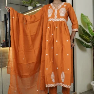 three-piece orange kurta set 