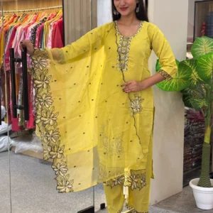  yellow embroidered kurta set
