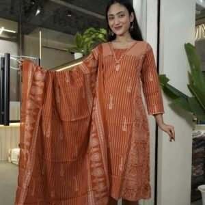 orange and white printed kurta