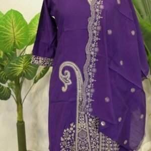 purple embroidered suit set