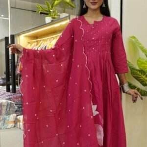 pink cotton Anarkali suit set