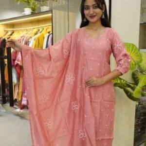 pink embroidered kurti set