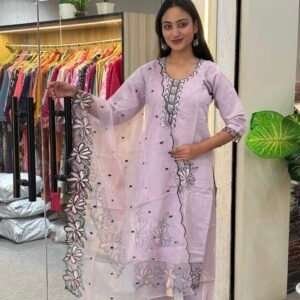 ylavender suit with black floral embroider SET