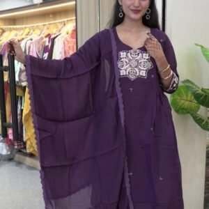 Purple cotton blend kurta set