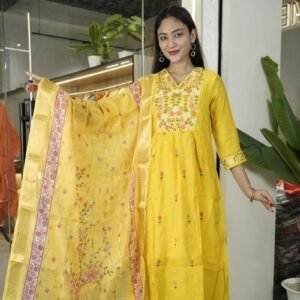 yellow embroidered Indian kurta set