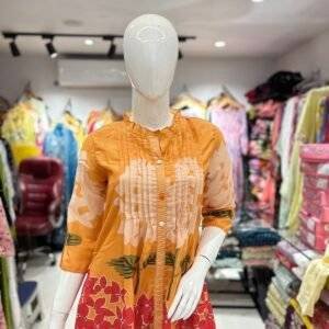 orange and red floral long tunic top