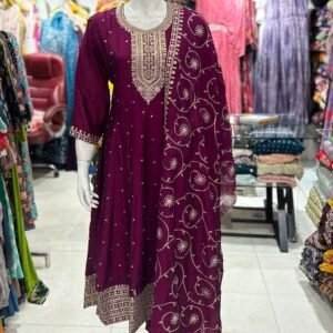wine-colored Anarkali