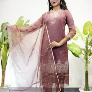 mauve-colored Indian ethnic wear kurta set
