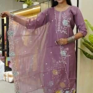 purple embroidered suit set