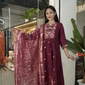 maroon ethnic kurta set