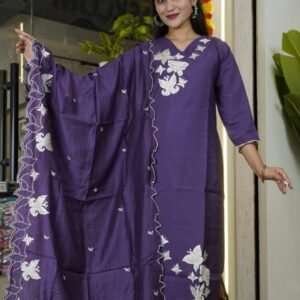 purple embroidered kurta set