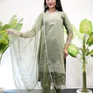 olive green embroidered kurta