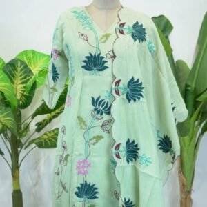 light green floral embroidered kurta