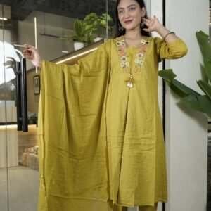 yellow embroidered kurta set