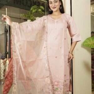  light pink embroidered Indian kurta set 