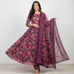 purple and pink floral Anarkali suit