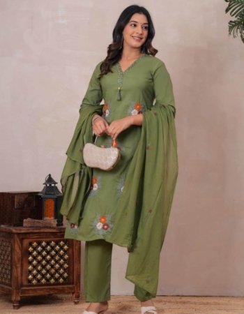 green embroidered kurta (tunic) with matching trousers and dupatta (scarf)