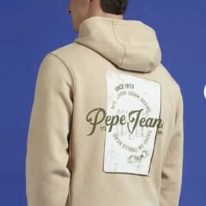 Pepe Jeans Concrete Beige Cotton Regular Fit Printed Hooded Sweatshirt
