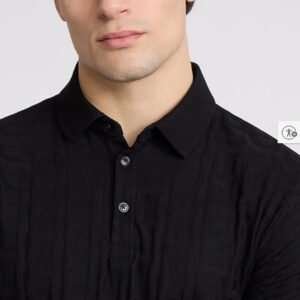 black textured polo shirt,