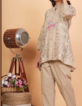 beige floral embroidered kurta and pant set