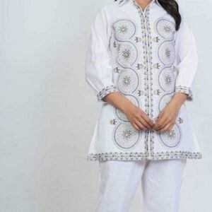 white embroidered cotton kurta pant set