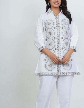 white embroidered cotton kurta pant set