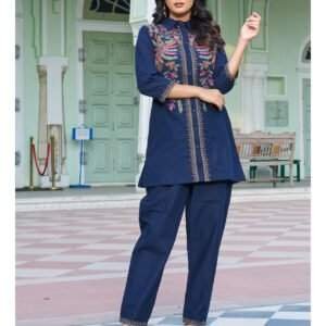 navy blue embroidered co-ord set