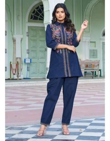 navy blue embroidered co-ord set