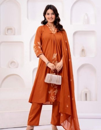Rust orange embroidered kurta set