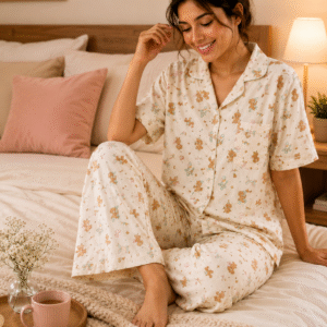 Women's Korean Style Teddy Print Night Suit