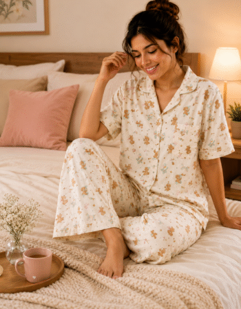 Women’s Korean Style Teddy Print Night Suit