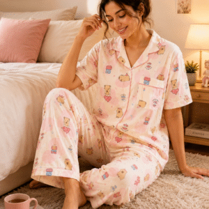 Women's Korean Style Cute Bear Print Night Suit
