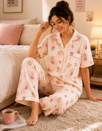 Women’s Korean Style Cute Bear Print Night Suit
