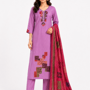 Women's Purple Cotton Printed Kurta Set with Dupatta