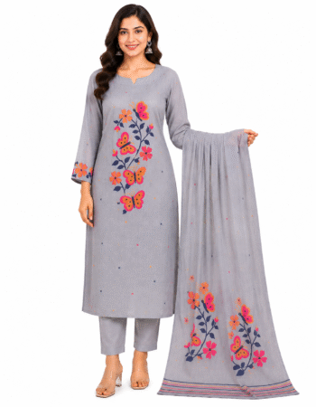 Women’s Grey Jamdhani Cotton Kurta Set