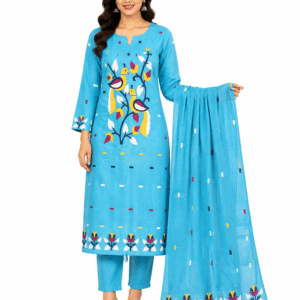 Women's Blue Jamdani Cotton Kurta Set