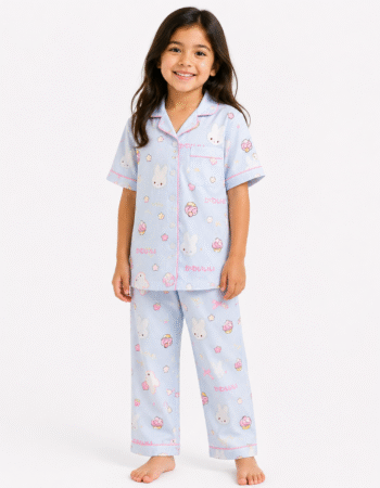 Unisex Kids Blue Bunny Printed Cotton Night Suit