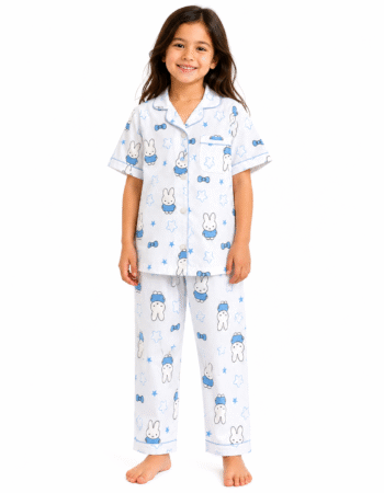 Unisex Kids Blue Bunny Printed Cotton Night Suit