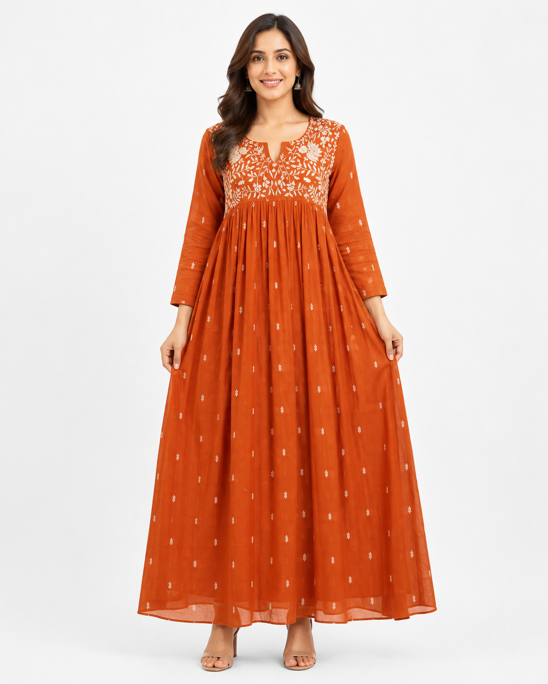 Orange Embroidered Frock