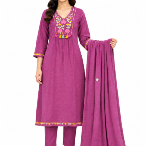 Purple Floral Embroidered Cotton Kurta Set