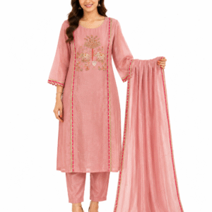 Pink Cotton Kurta Set with Elephant Embroidery for Women