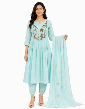 Sky Blue Elegant Cotton Kurta Set