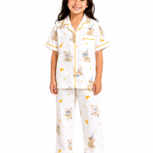 Unisex Kids Night Suit with Teddy Bear Print