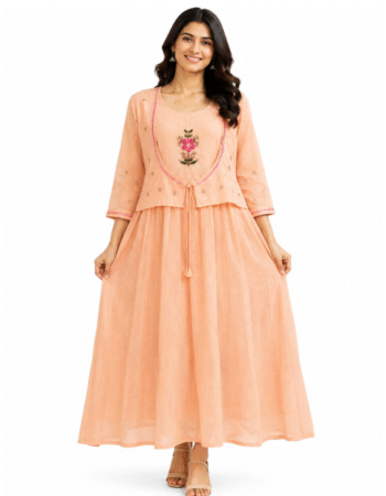 Peach Cotton Frock for Women