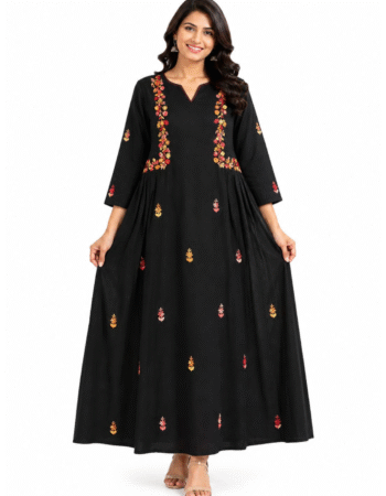 Black Floral Frock for Women