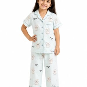 Unisex Night Suit for Kids with Puppy Print