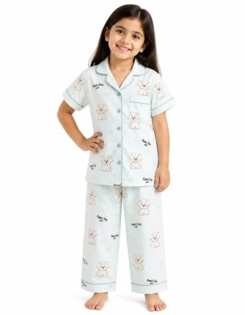 Unisex Kids Puppy Printed Cotton Night Suit